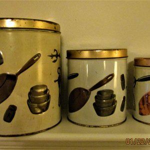 Weibro Cream and Copper Canister Set of 3 Vintage